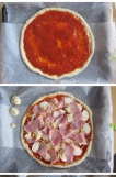 Z tohoto množství těsta uděláte 2 pizzy "velikosti akorát na plech"

=== Ingredience ===
na těsto:
500 g polohrubé mouky (babiččina volba)
350 ml vlažné vody
20 g droždí (½ kostky)
5 lžic panenského olivového oleje
1 lžička soli
½ lžičky cukru

červené sugo na potření pizzy:
1 větší plechovka - loupaná rajčata nebo domácí protlak recept najdete [http://www.dieta.cz/pin/9b9beae014d685cbc479df263c1d93fc/ zde]
1 malá cibule
2 stroužky česneku
kdo má rád, může do suga ještě přidat sušené oregáno

na ozdobu:
my jsme doma našli mozzarelu a šunku
a zbytek ementálu
na vytaženou pizzu z touby jsme potom nastrouhali troušku sýra peccorino
Ideálně by tam měla přijít nakonec, po upečení, ještě čerstvá bazalka, ale tu jsme neměli :)

=== Příprava ===
Do malé misky si dejte všechnu vodu, lehce ohřátou, aby byla vlažná, rozmíchejte v ní droždí a přidejte cukr a trošku mouky, aby měl kvásek co jíst : ) Přikryjte fólií a dejte na teplé místo vzejít. Já protože obvykle bojuju s časem, a jídla, která dlouho trvají mě moc nebaví, tak dávám kvásek do trouby. Jen je třeba skontrolovat, aby trouba nebyla víc než na 40°C, aby jste kvásek "nezabili", teplota by měla být taková ta příjemná opalovací letní : )

Vzešlý kvásek prošlehejte s olejem a solí. Tuto směs vlejte za stálého míchání k mouce.

Chytří lidé říkají, že by těsto nemělo lepit. Naše tedy lepilo. Ale nechtěla jsem do něj přidávat další mouku z obavy aby těsto nebylo moc tuhé a tak jsem ho dala kynout do trouby. Nádobu s těstem přikryjte fólií.

Mezi tím si připravte červené sugo. V malém hrnci si orestujte cibuli, potom přidejte česnek, nechte ho rozvonět a zalijte protlakem, nechte 15 minut povařit, aby se zjemnila chuť česneku a zredukovala tekutina. Ideálně pak sugo rozmixujte tyčovým mixérem, aby bylo hladké. Nechte vychladnout.

Troubu si předehřejte na maximum co vaše trouba dokáže, alespoň 230°C. Opravdu rozpálená trouba je důležitá, aby pizza byla křupavá.

Když vám těsto zdvojnádobí svůj objem, můžete začít tvarovat pizzu. Já jsem si těsto rozdělila na 2 poloviny. Plech jsem si vyložila pečícím papírem. Protože těsto bylo hodně lepivé, posypala jsem ho na povrchu troškou hladké mouky a začala pomocí dlaní a prstů tvarovat kulatou pizzu. Té lepivosti se nebojte, těsto podle tohoto receptu je opravdu chutné. Kdyby jste ubrali vodu, těsto by sice nelepilo, ale také by bylo po upečení suché jako prkýnko. Okraje pizzy ještě můžete pomocí mašlovačky potřít olivovým olejem. Okraj je potom pěkně zlatavý a přebytečná mouka na povrchu, kterou kste použili pro snadnější tvarování se krásně spojí s těstem.

Kyž se vám podaří vytvarovat přiměřeně kulatou pizzu, pomocí naběračky na ní rozprostřete polovinu vychladlého suga, a potom zdobte tím co máte po ruce. Ještě malá rada, při dalších pokusech jsme dali šunku hned na sugo a na ní sýr, je to lepší, než když je šunka na povrchu, protože se tolik nevysuší. Osvědčilo se mi pizzu nechat ještě tak 10 minut odpočinout, ona ještě nakyne a vytvoří uvnitř takové ty nepravidelné sympatické bublinky : ) A šup s tím do vyhřáté trouby.

Pizzu sledujte, aby byla akorát do zlatova, když jí přepečete, bude moc tuhá.
Pečte cca 10 minut. Signálem je, že sýr na povrchu bublinkuje. Musíte si otestovat jak vaše trouba umí pizzu péct : )

Na závěr posypte nastrouhaným pecorinem nebo parmazánem, rozkrájejte a servírujte.

Dobrou chuť : )

PS: Ty bochánky vlevo, to jsou speciální pizzy pro skřítky od Barborky : )